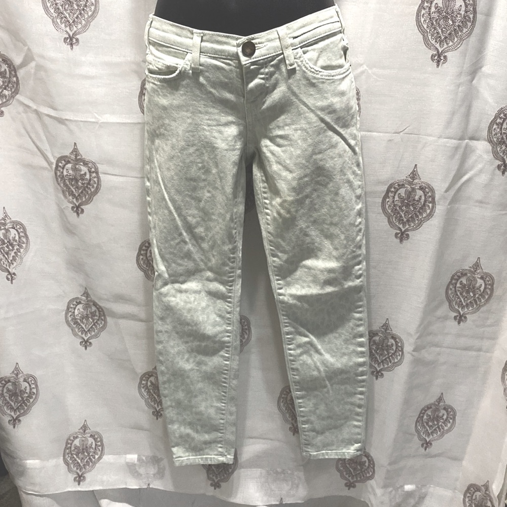 CURRENT ELLIOTT PALE MINT GREEN LEOPARD PRINT SKINNY JEANS SZ 25